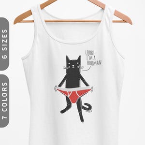 Achtung! Ich bin ein Hooman Tank Top | Katzen Papa Tank Top, Katzen Tank Top Frauen, Katzen lustiges Shirt, schwarze Katze Shirt | Lustiges Katzen Unterwäsche Tanktop