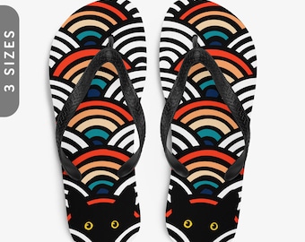 Peeking Cat in Scallop Pattern | Flip-Flops | Vintage Cat Lover Gift