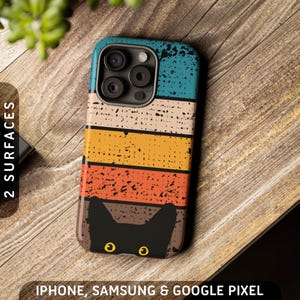 Peeking Cat in Retro Phone Cases | Tough Case for iPhone, Samsung Galaxy, Google Pixel | Vintage Color Phone Cases | Funny Cat Mobile Case