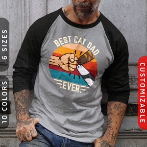 Bestes Katzen-Papa überhaupt Raglan-T-Shirt | 3/4 Ärmel Raglan-Shirt, Baseball-T-Shirt, personalisiertes Katzen-Papa-Shirt, Katzen-Shirts | Katze Vatertags Geschenk