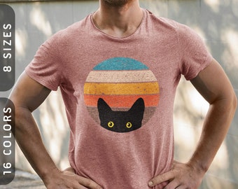 Peeking Cat in Retro Jersey T-Shirt | Shirt for Cat Mom & Dad
