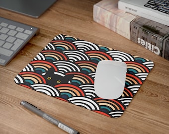 Peeking Cat in Scallop Pattern | Rectangle Mouse Pad