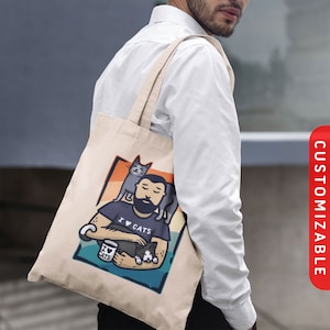 Papa chat : sac fourre-tout paix intérieure | fourre-tout en toile légère | Sac papa chat | Sac à bandoulière en coton | Sac d'épicerie | Sac fourre-tout chat