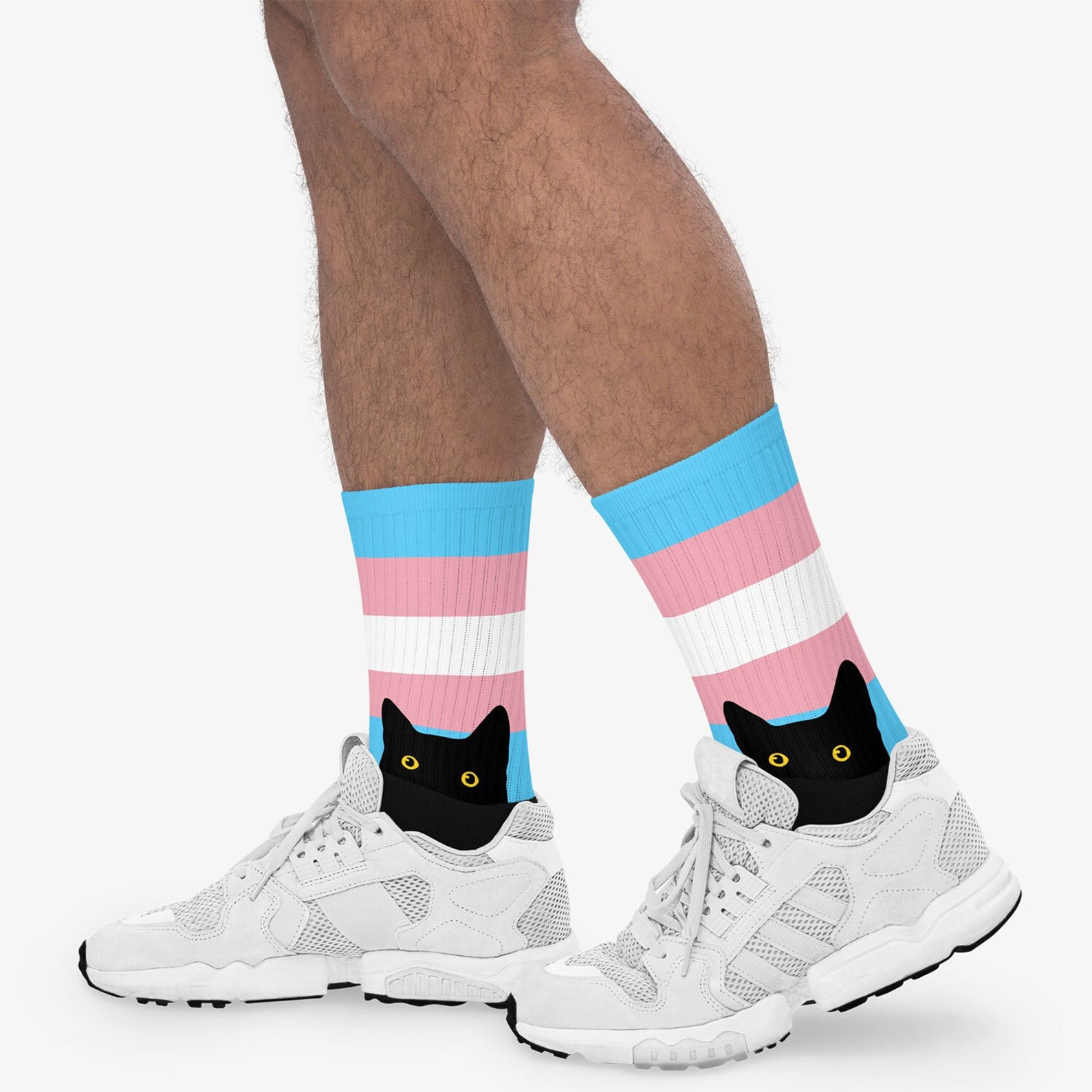 Trans Foot Peeking Cat in Trans Flag Colors | Black Foot Sublimated Socks ...