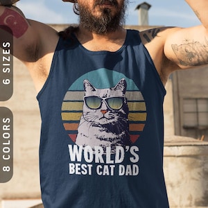Der beste Katzenvater der Welt Tank Top | Jersey Tank für Männer | Katzen-Porträt-Shirt | Katze Tank Tops | Bester Katzenvater aller Zeiten | Lustiges Katzen T-shirt