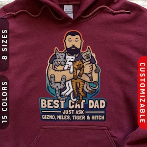Cat Daddy: Family Hoodie | Personalized Cat Dad Hoodie | Cat Pullover | Four Cats Hoodie | Cat Lover Gift Men | Customizable Cat Hoodie