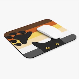 Peeking Cat in Bear Flag Colors Mouse Pad | Rectangle Mouse Pad | Gay Bear Brotherhood Pride Mouse Pad | Funny Black Cat Mouse Pad