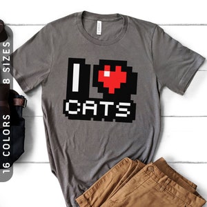 I Love Cats: 8-bit Style Jersey T-Shirt | 80s Video Game 8-bit Shirt | Retro Video Games Shirt | Cat Shirt For Kids | Cat Lovers Gift