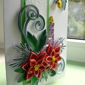 Carte de Noël, carte de Noël, quilling, carte de Noël, quilling 3D, fleurs 3D, piquants, carte piquante, carte de Noël