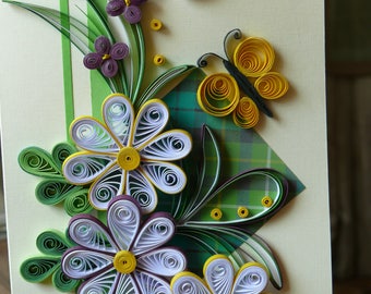 90th Birthday Card, Quilling Card, 50th,60th,70th, 80th, Greeting Card, 3D Quilling Flowers, Quilling, Mother's Day, Gift Mom