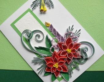 Christmas card, Christmas creeting card, quilling card, christmas quilling card, 3D quilling, 3D flowers, Quilled, quilled card,  Xmas card