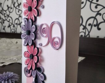 Biglietto D'Auguri 3D Per 90° Compleanno, Opera D'Arte In Filigrana Di Carta – Augurio Speciale Con Effetto Sorpresa, Fatto A Mano, XP090 - 3