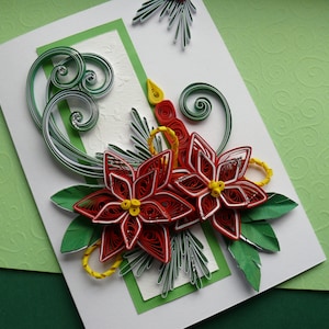 Kerstquillingkaart, kerstkaart, kerstwenskaart, kerstkaart, 3D-bloemen, 3D-quilling, kerstcadeau, handgemaakte kaart