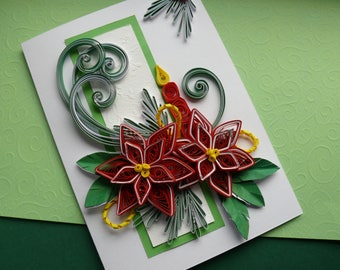 Christmas quilling card, Christmas card, Christmas greeting card, Xmas card, 3D flowers, 3D quilling, Christmas gift, handmade card