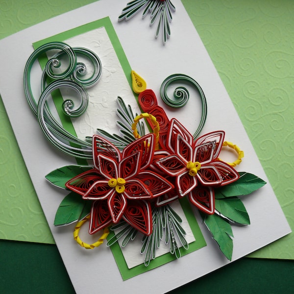 Carte de Noël piquante 3D : voeux de Noël floral fait main