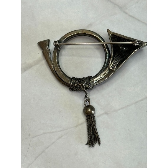 Vintage Designer Zentall Silver French Horn Brooch Dress Pin Rare Find