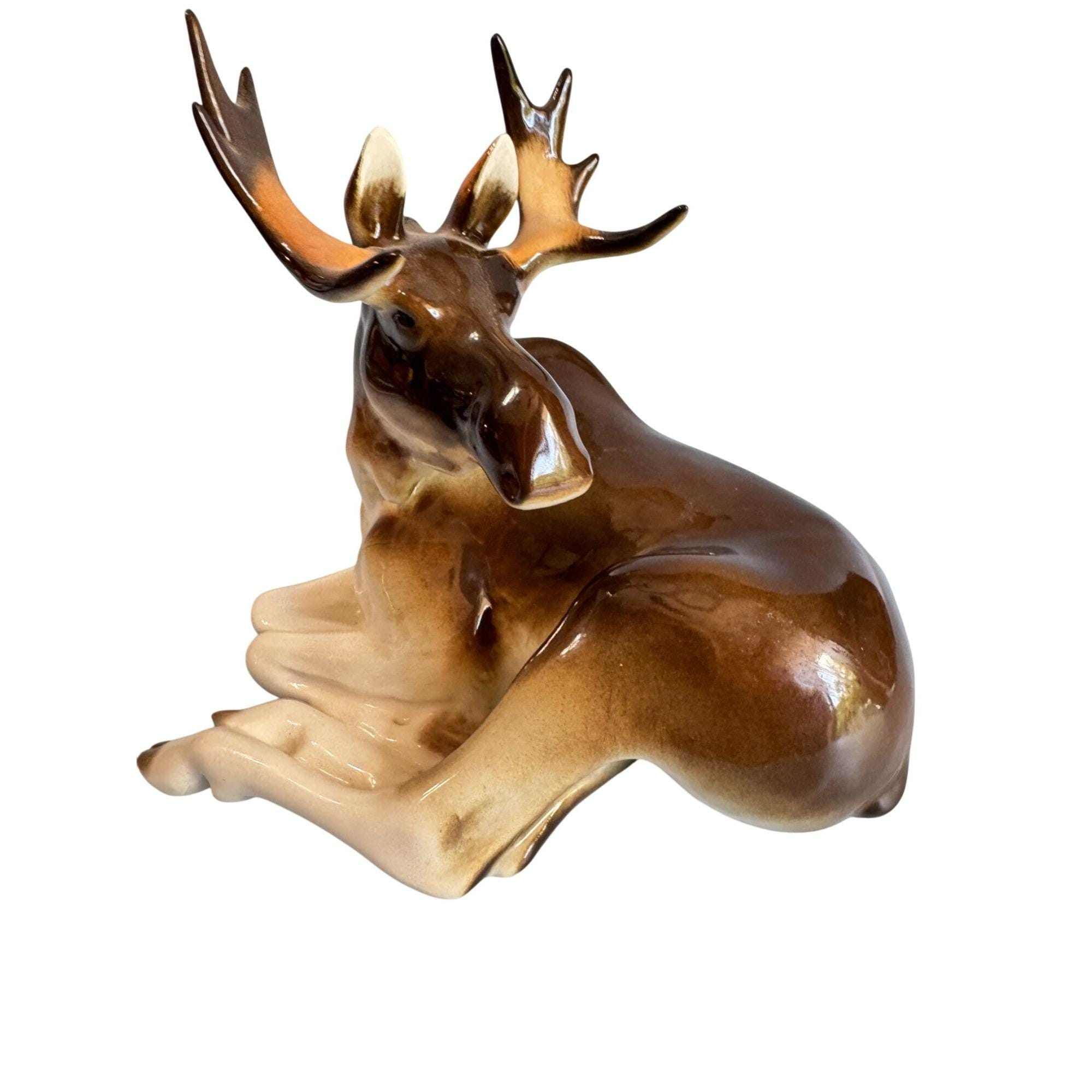 Lomonosov Porcelain Moose Figurine Brown White Retired Russian