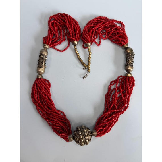 Collana Multifilo Con Perline In Legno E Cordoncino Di