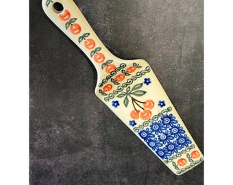 Polish Pottery Pie Server Peach Floral Boleslawiec Ceramika Artystyczna Unikat