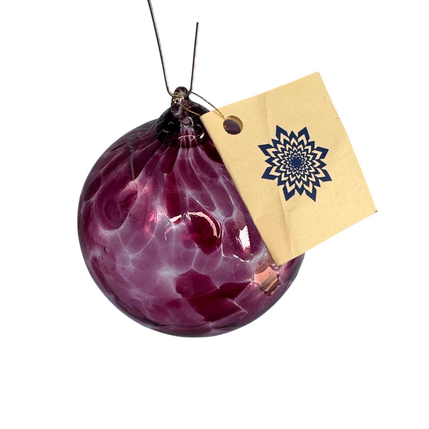 Handblown Spirit Ball Signed By Bruce Grauf 3.5" Purple Glass Ornament Made In USA