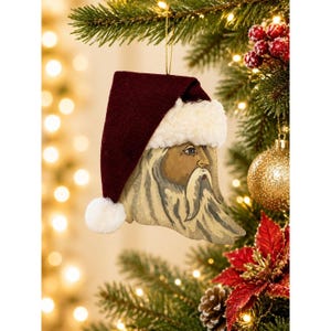 Signed Young 1996 Shadowdancer Santa Face Metal Ornament Felt Hat 5.5"