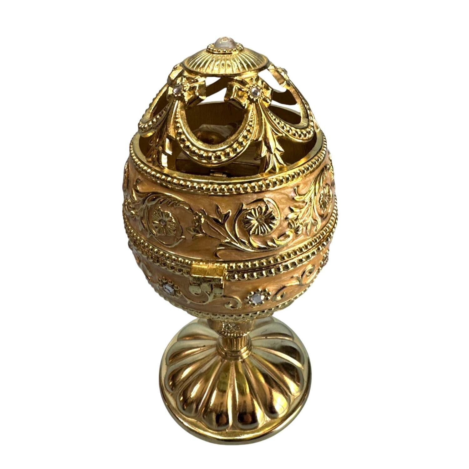 Jane Seymour Musical Box Egg Goldtone Metal Rotating 7 in St