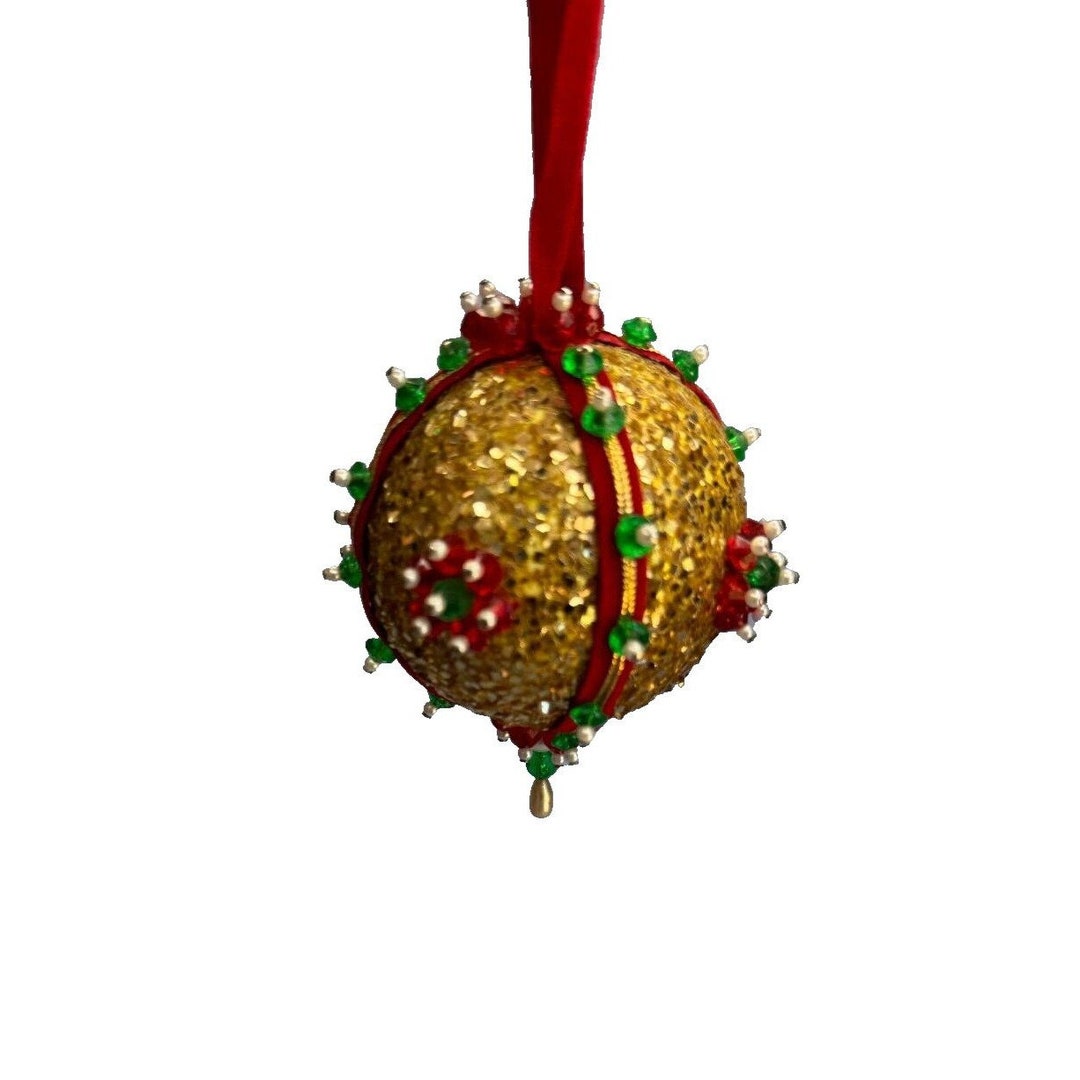 Vintage Gold Glittered Jeweled Handcrafted Ornament C1970's - Etsy