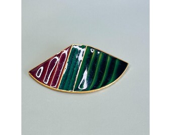 Vintage Trifari Gold-Tone Enamel Abstract Fan Brooch Pin 3 1/2"
