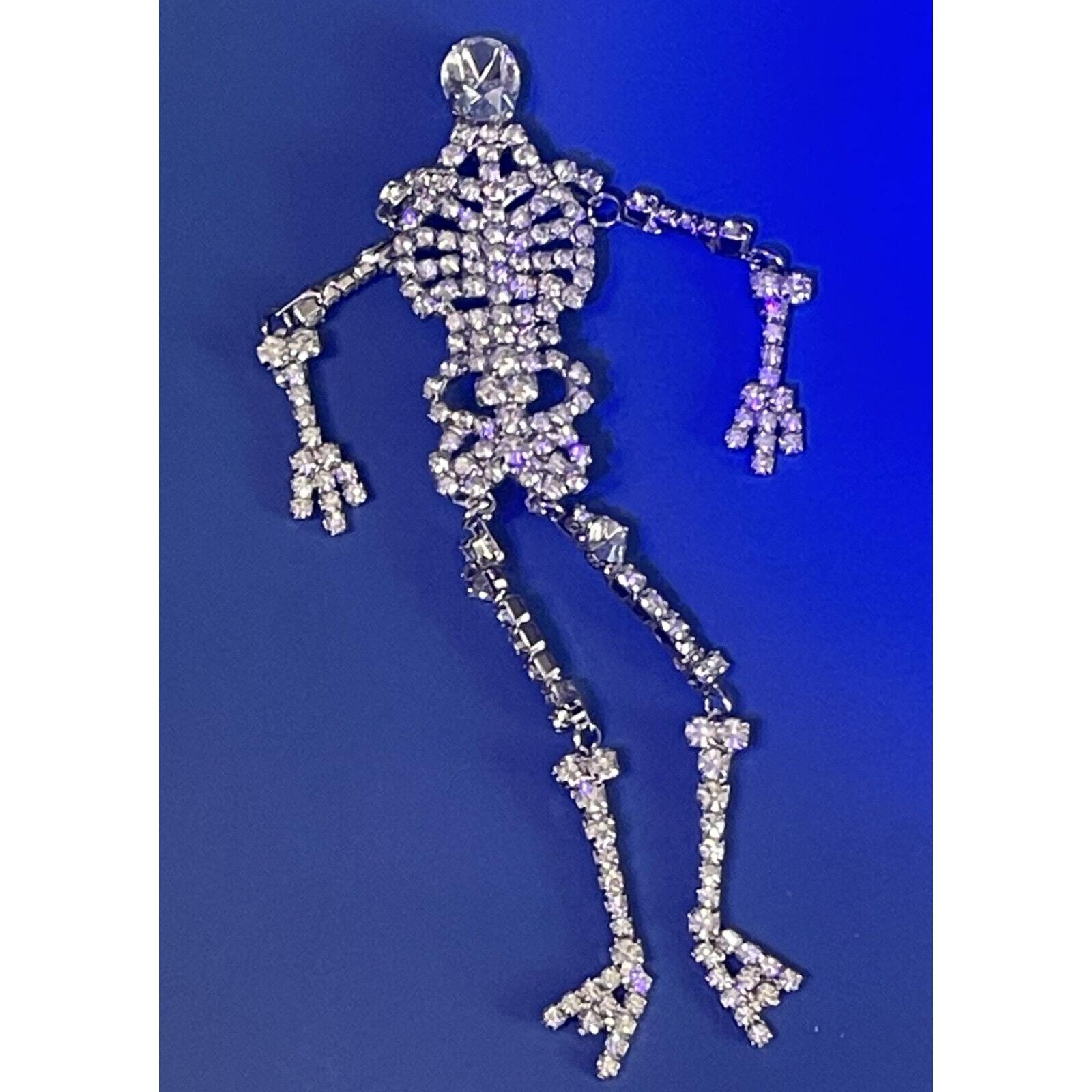 Amazing Vasari Crystal Skeleton Brooch Pin Designer Signed 4 .5" Italy Art Piece