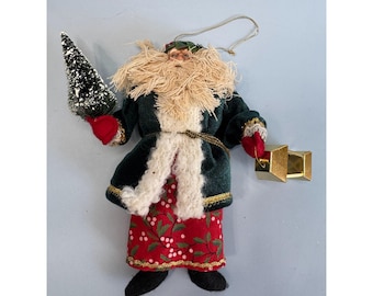 Adorno vintage de Papá Noel del Viejo Mundo con farol y árbol, 18 cm, arte popular