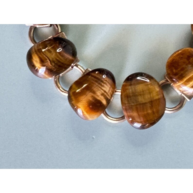 Vintage Tiger Eye Protective Stone Pieces Gold Toned Link Bracelet 7 Etsy
