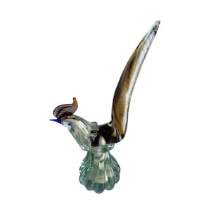Murano Mid-Century Handblown Art Glass Pheasant Figurine 9" Amber Brown & Clear