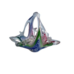 Kosz ze szkła Murano, wielokolorowy, wirowy wzór, szkło dekoracyjne, 5&quot; X 4,5&quot;, ręcznie robiony, Włochy