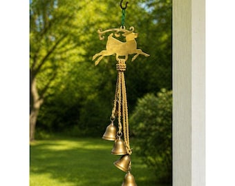 John Deere Leaping Deer Wind Chimes Brass Bells 21" Long