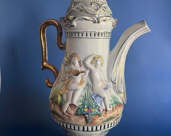 Vintage ELPA Alcobaca Cherubs Beverage Coffepot Made In Portugal Portugal 15"