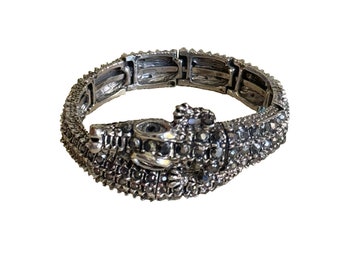 Natasha Designer Snake Charm Wrap Bracelet Jeweled w/Smokey Quartz Rhinestones