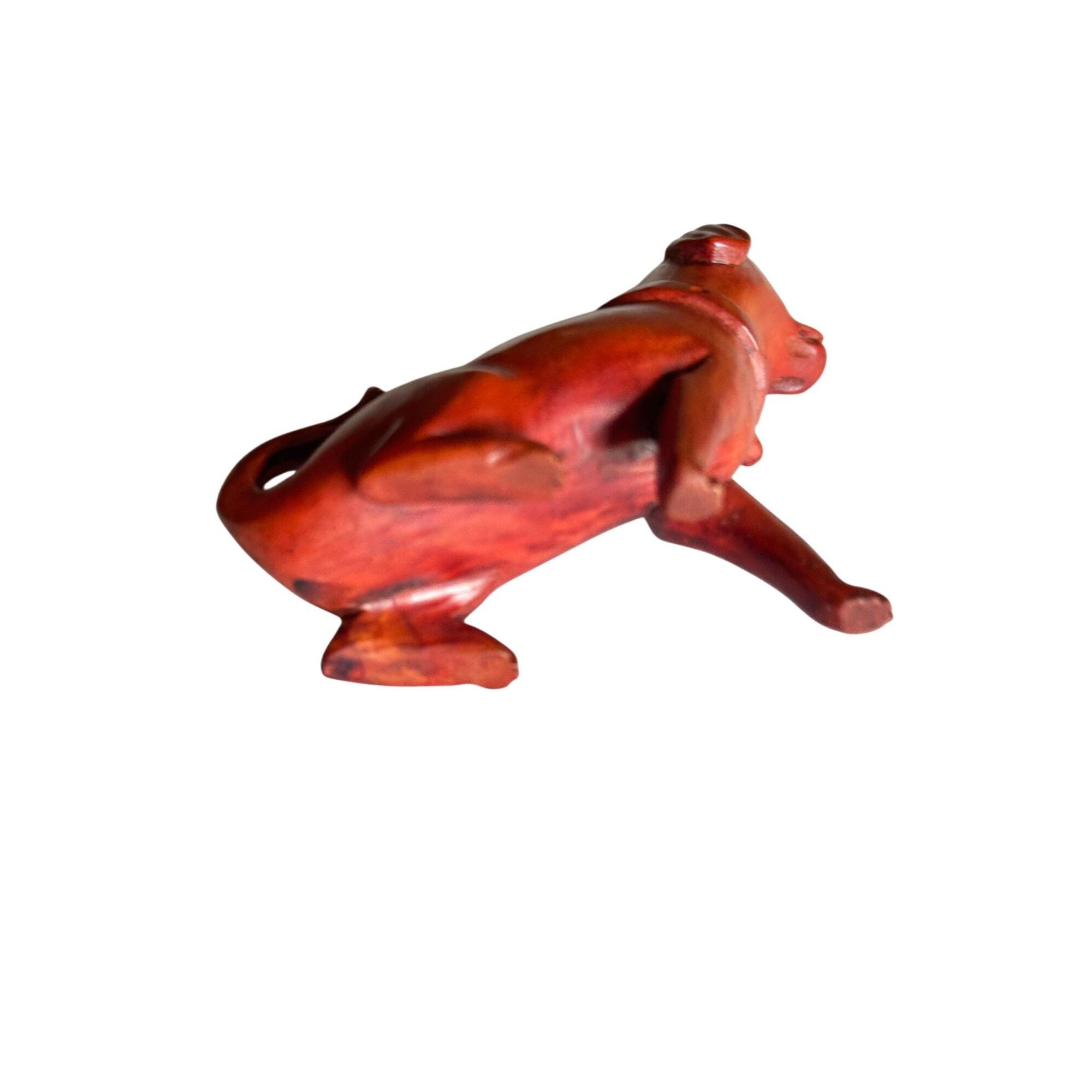 Figurine Chien Netsuke En Buis Sculpté à La Main - Japon - Vintage Collection