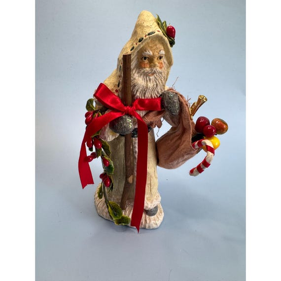 手作りの民芸品サンタクロースの置物 7.5インチ ホリデー