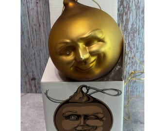 Dept 56 Man In The Moon Glass Ornament Winking Jeweled Eye Gold W/ Original Box 5.5&quot; X 4&quot;