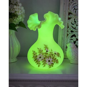 Fenton Custard Uranium Glass Vase Hand Painted - Etsy