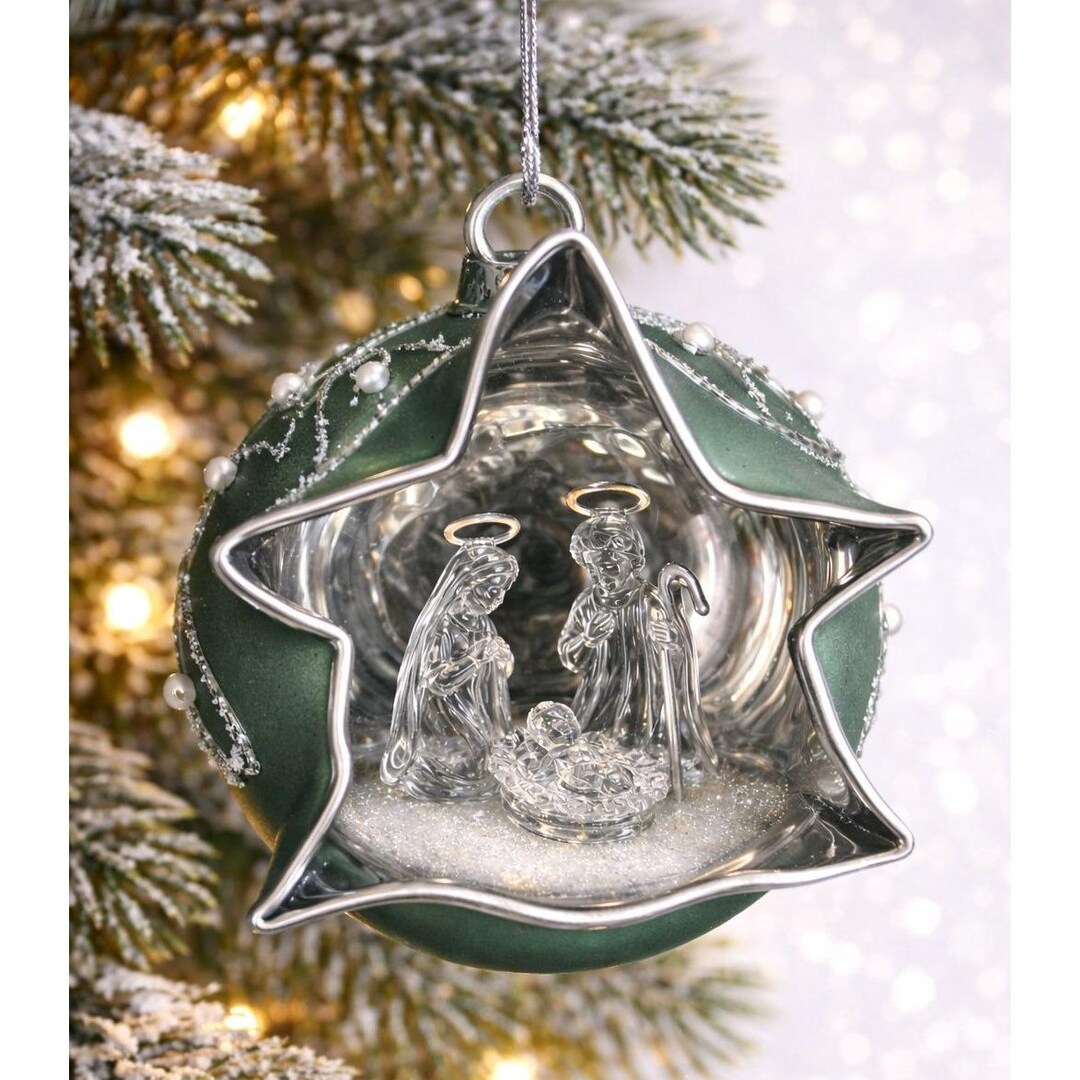 マルタ島 MDINA(イムディーナ)GLASS　ガラスオーナメント ヨーロッパ Mdina Glass Malta Nativity Ornament Green Satin Glass Pearl