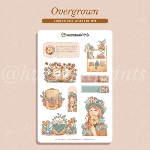 Overgrown - cosy illustrated stickers for planners and journals, kiss-cut, florals, cottagecore