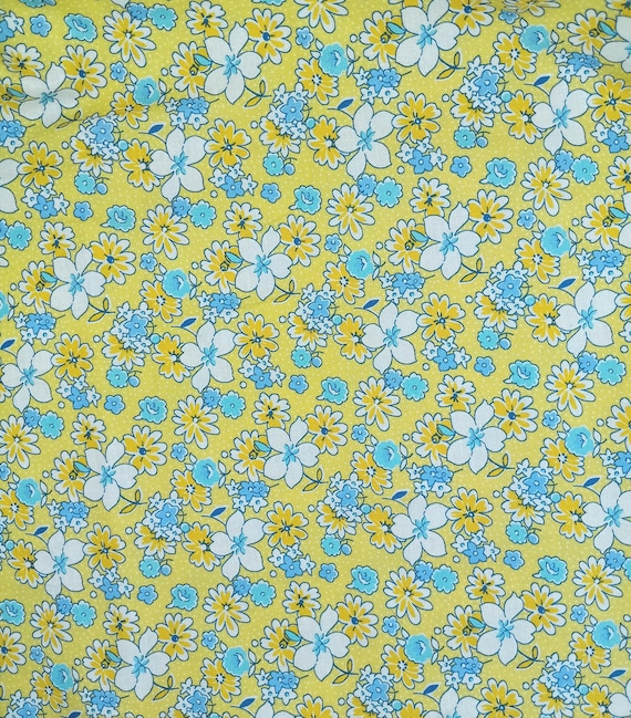 20s/30s Feedsack depression  fabric Gentle Petals by Debbie Beaves #21153 100% cotton yellow with blue,white flowers Sold by the yard.