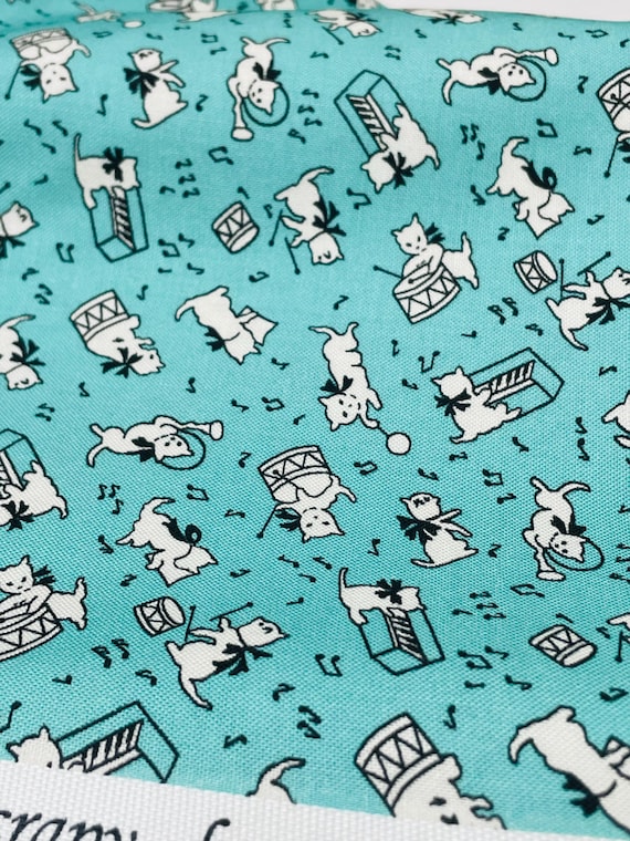 20s/30s Feedsack depression fabric Aunt Grace goes scrappy by Judie Rothermel R351534D by the yard 100% cotton green kittens playing music