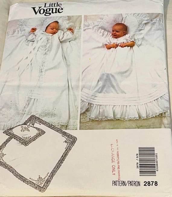 Little Vogue 2878 pattern UNCUT heirloom christening baptismal dress coat bonnet blanket pillow size newborn to 30 pounds