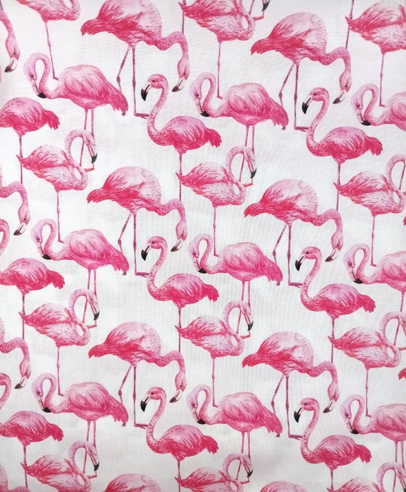 Coastal Breeze fabric by Northcott Flamingos on white background 100% cotton Sold by the yard