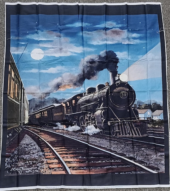 South Carolina locomotive fabric panel Wind River Studio 100% cotton for depot, man cave, quilt