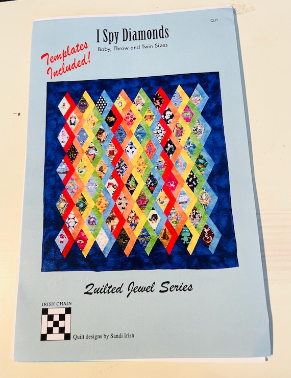 I Spy Diamonds quilt pattern confident beginner to intermediate includes acrylic templates for crib to twin size works with 5" charm squares