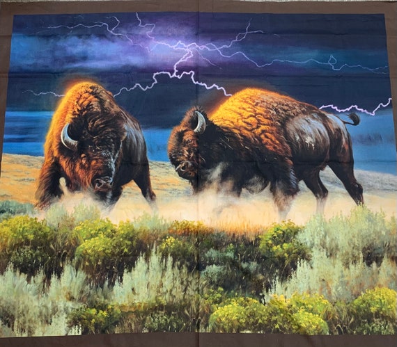 Wild Bison or Buffalo Fighting on the Western Plain