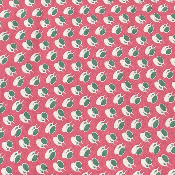 Depression 20s 30s feedsack print 100% cotton fabric.  Tea Time R35116 Aunt Grace Rothermel Marcus Brothers. Pink teacups. Sold by the yard.